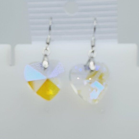 Iridescent Crystal Heart Drop Earrings, AZFA1187 - Picture 1 of 10